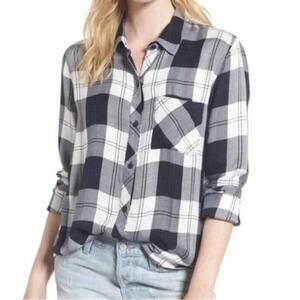 Rails Women's Plaid Print Lightweight Rayon Flannel Button Front Shirt Size L
